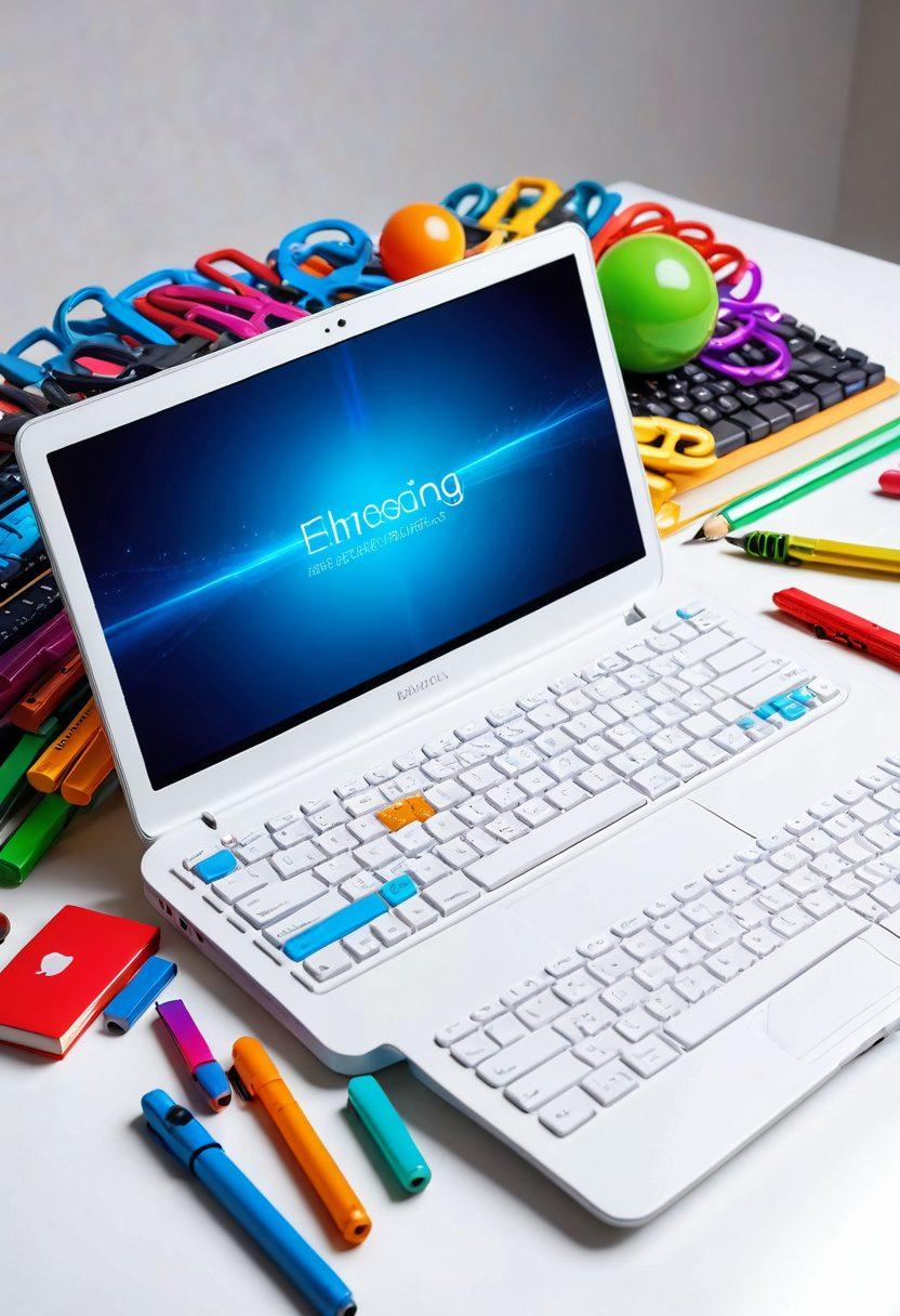 A vibrant and modern keyboard with colorful keys resembling different domain extensions, surrounded by open books, digital devices, and a glowing globe symbolizing the internet. The background features a dynamic flow of interconnected website icons and blogging elements like pens and notepads. Bright and inviting, showcasing the power of a comprehensive domain directory. super-realistic. vibrant colors. white background.